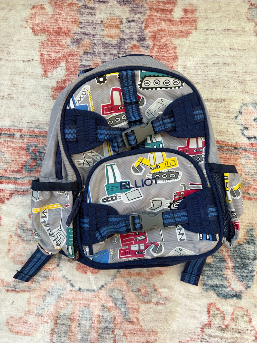 Pottery Barn Kids Mini Backpack Construction Vehicles **Embroidered “Elliot”**